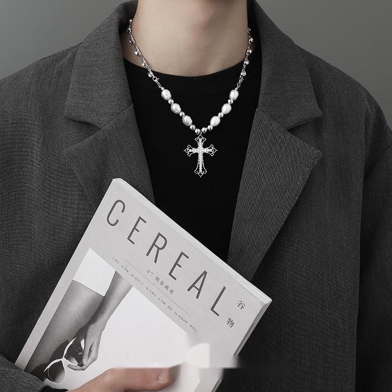 Vòng cổ Chuỗi Ngọc Trai Mặt Thánh Giá Phong Cách Hip Hop Thời Trang Cho Nam Và Nữ