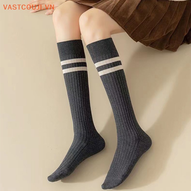 1 Đôi Vớ Dài Trung Bình Thoải Mái Thoáng Khí Họa Tiết Kẻ Sọc Phong Cách Nhật Bản Cổ Điển