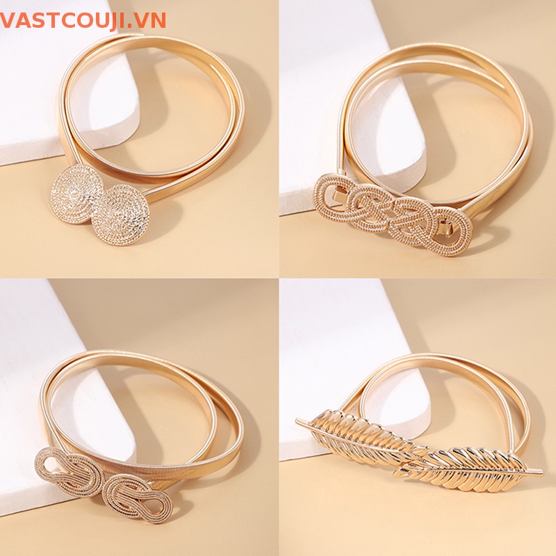 Thắt Lưng Co Giãn Đính Nơ Màu Vàng Kim Thời Trang Cho Nữ