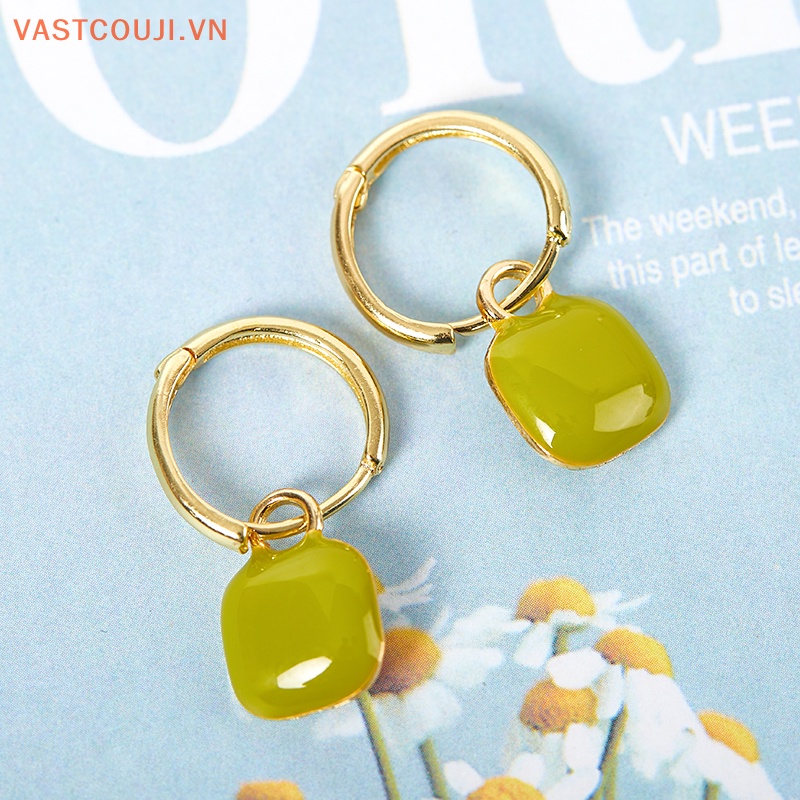 1 Đôi Bông Tai Hình Vuông / Trái Tim Phong Cách Pháp Cổ Điển Thời Trang Cho Nữ