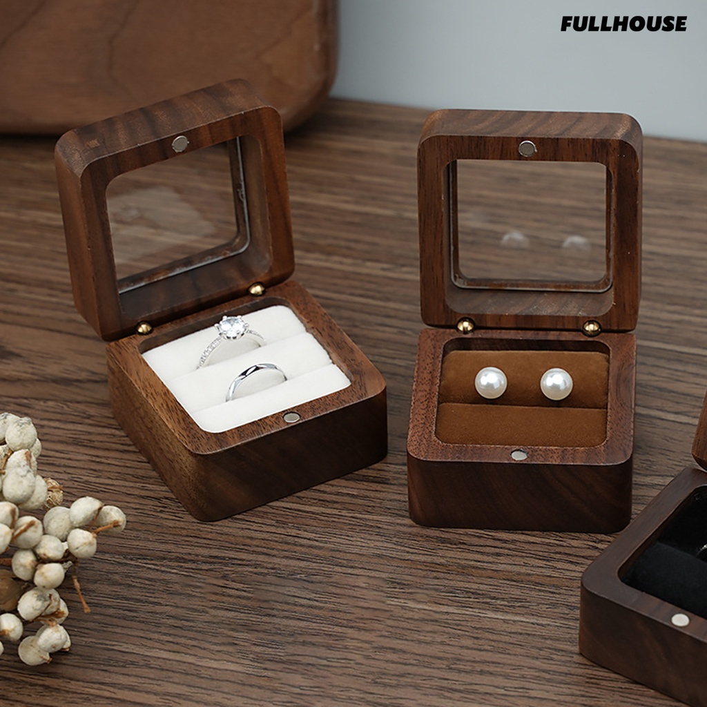 ❂Hộp Đựng Nhẫn Cưới Hình Vuông Bằng Gỗ Phong Cách Vintage