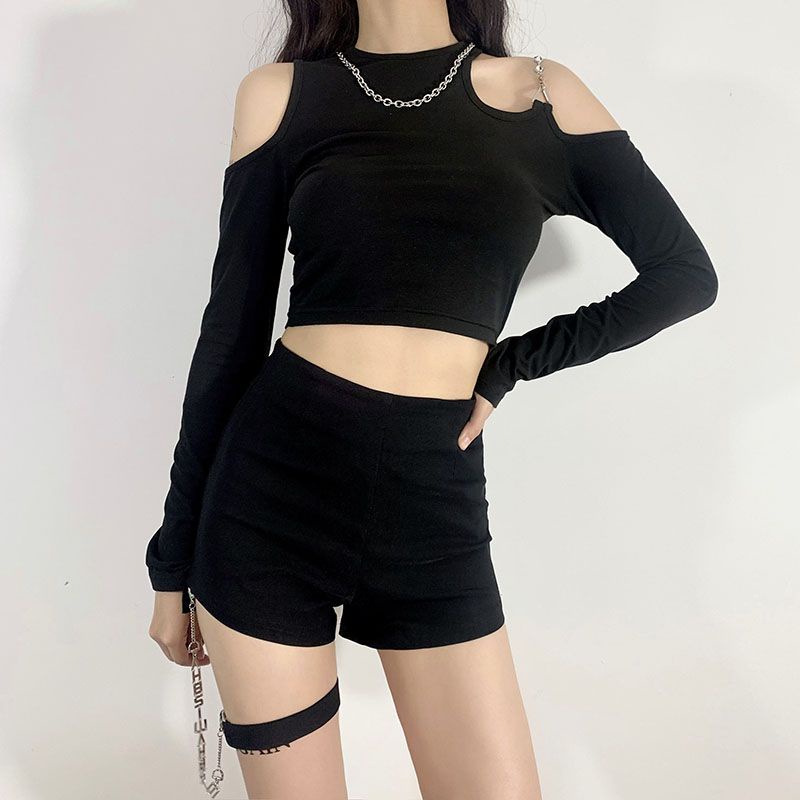Áo baby tee Thun croptop Thun Ngắn Trễ Vai Màu Sắc Trơn Thời Trang Cho Nữ