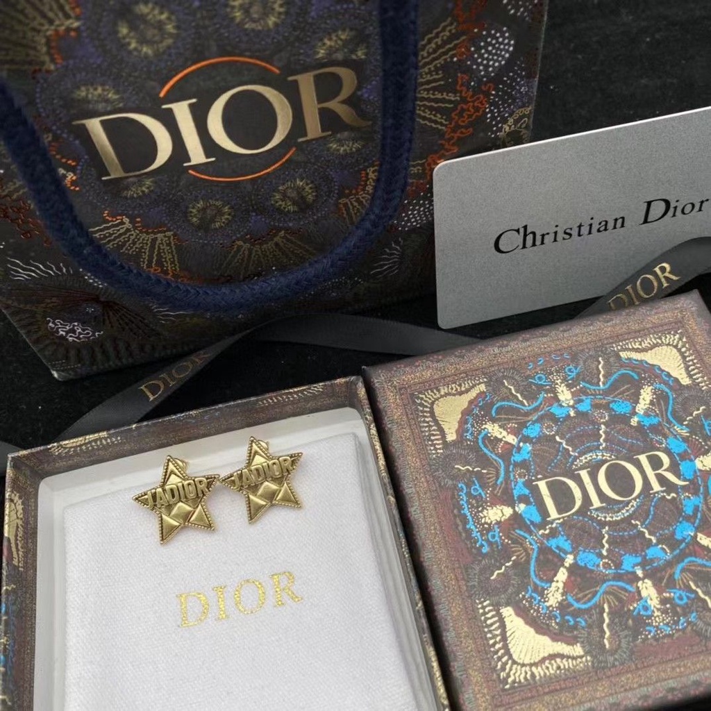 Dior_Hàng Có Sẵn Khuyên Tai Kim Bạc Hình Ngôi Sao Năm Cánh Chữ D Chất Lượng Cao Màu Sắc Nhanh Chóng Phong Cách Vintage Cho Nữ
