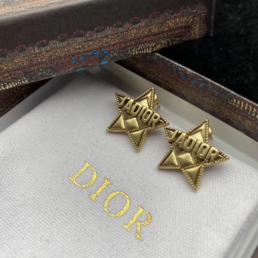 Dior_Hàng Có Sẵn Khuyên Tai Kim Bạc Hình Ngôi Sao Năm Cánh Chữ D Chất Lượng Cao Màu Sắc Nhanh Chóng Phong Cách Vintage Cho Nữ