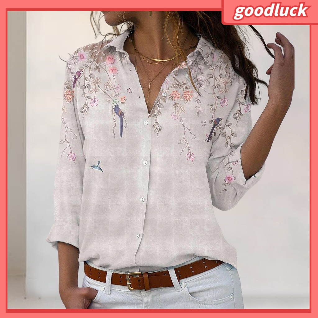 [ULK] Áo Sơ Mi Dáng Rộng Tay Ngắn Cổ Bẻ In Họa Tiết Hoa Thời Trang Mùa Hè Đơn Giản Dành Cho Nữ