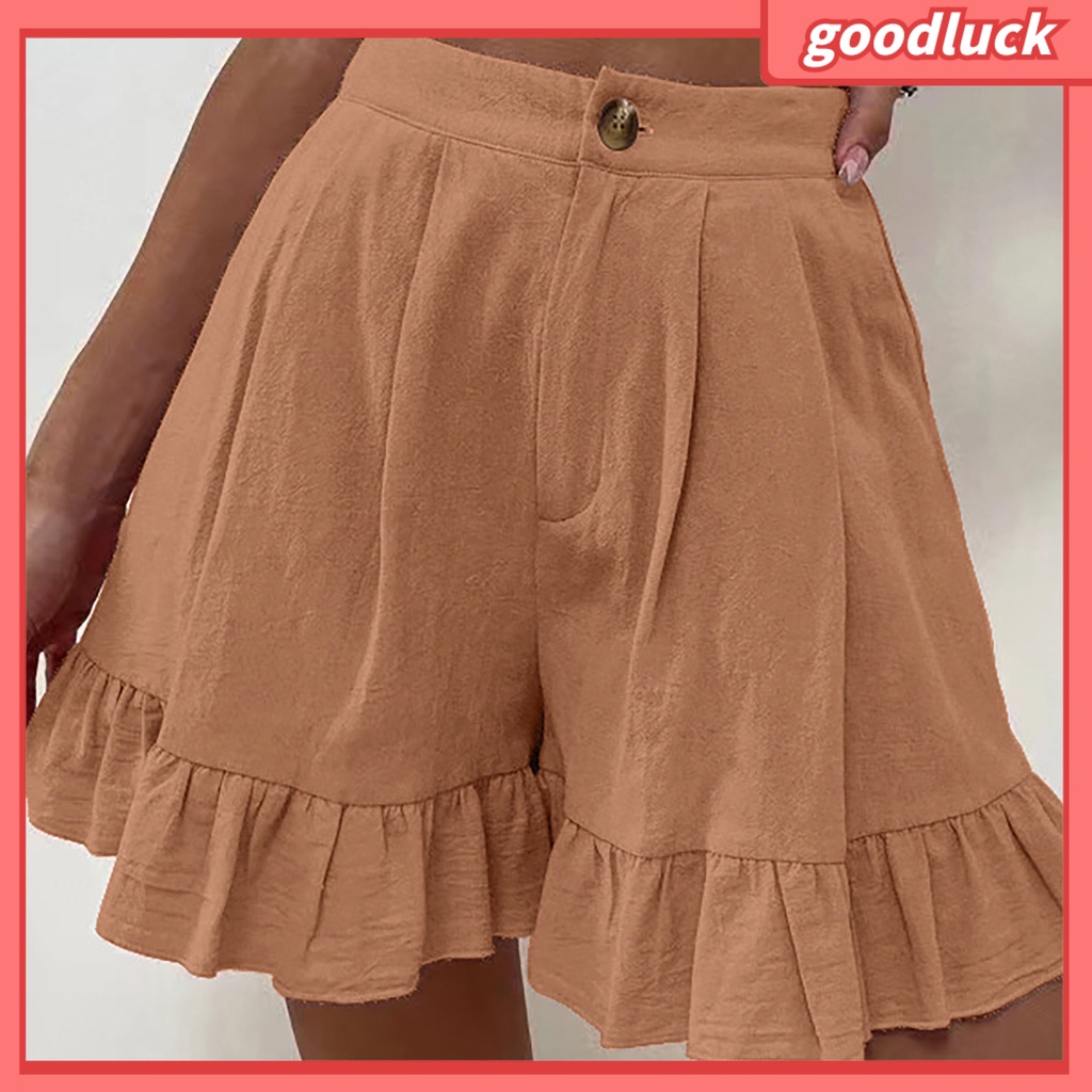 Quần Short Lưng Cao Dáng Rộng Màu Trơn Thời Trang Mùa Hè Xinh Xắn Cho Nữ