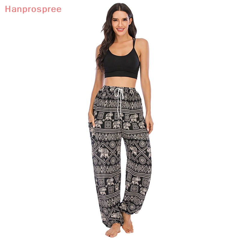 Hanprospree > Quần Harem Đi Biển Dáng Rộng Vừa Vặn Thiết Kế Hình Chú Voi Đỏ Phong Cách Hippie Dành Cho Nữ
