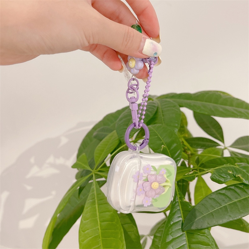 Vỏ Bảo Vệ Hộp Sạc Tai Nghe Bluetooth Không Dây Airpods1 / 2 3 Pro Pro2 Air Pods Pro 3 Hình Hoa Tím Dễ Thương Ốp