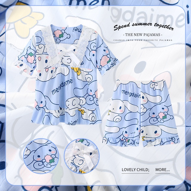 Bộ Đồ Ngủ Tay Ngắn In Hình Sanrio Hello Kitty Kuromi Cinnamoroll Dễ Thương Thời Trang Mùa Hè Cho Bé