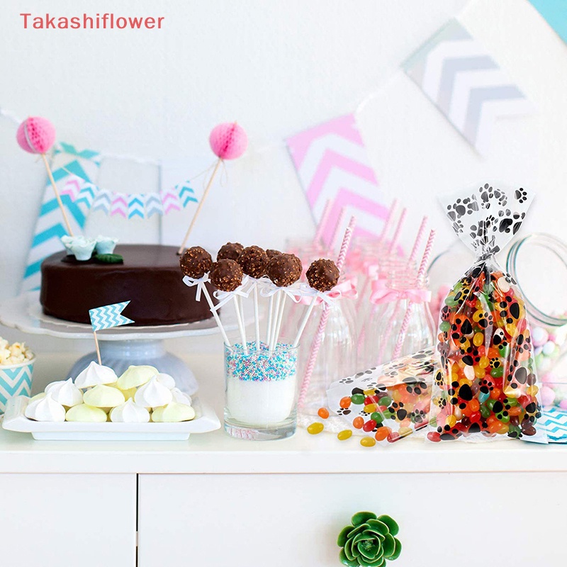 Set 100 Túi Nhựa Bóng Kính In Họa Tiết Chân Thú Cưng Giữ Nhiệt Đựng Bánh Kẹo Tiện Dụng