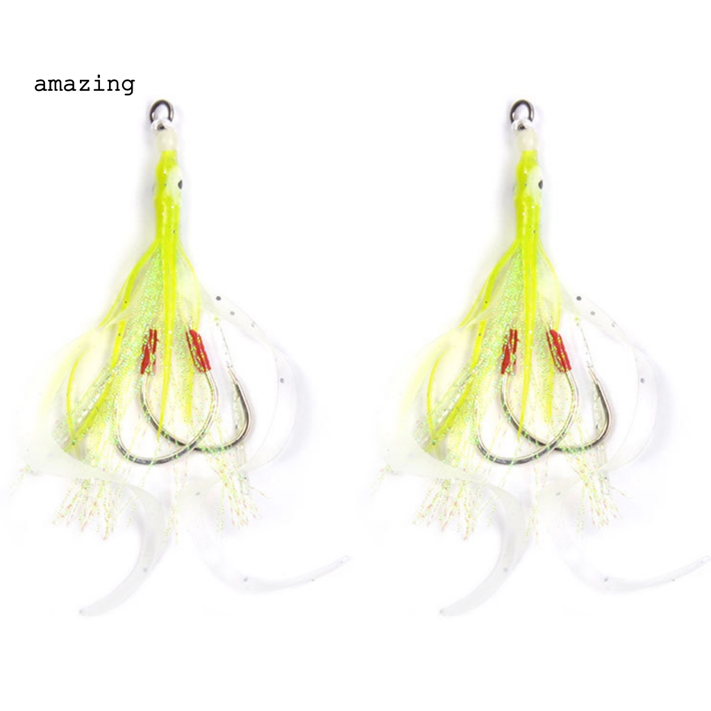 Bộ 2 Mồi Mực Silicone Mềm Phát Sáng Trong Đêm Hỗ Trợ Câu Cá