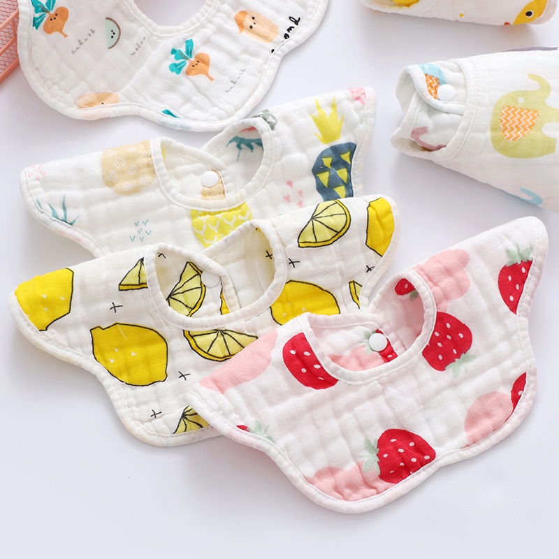 Yếm Ăn Vải cotton Sáu Lớp Dày Dặn Xoay 360 Độ Chuyên Dùng Cho Bé Sơ Sinh