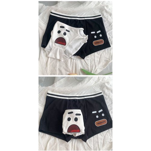 Quần Lót Cotton Màu Trắng Đen In Hình Gấu Hoạt Hình Dễ Thương Cho Cặp Đôi