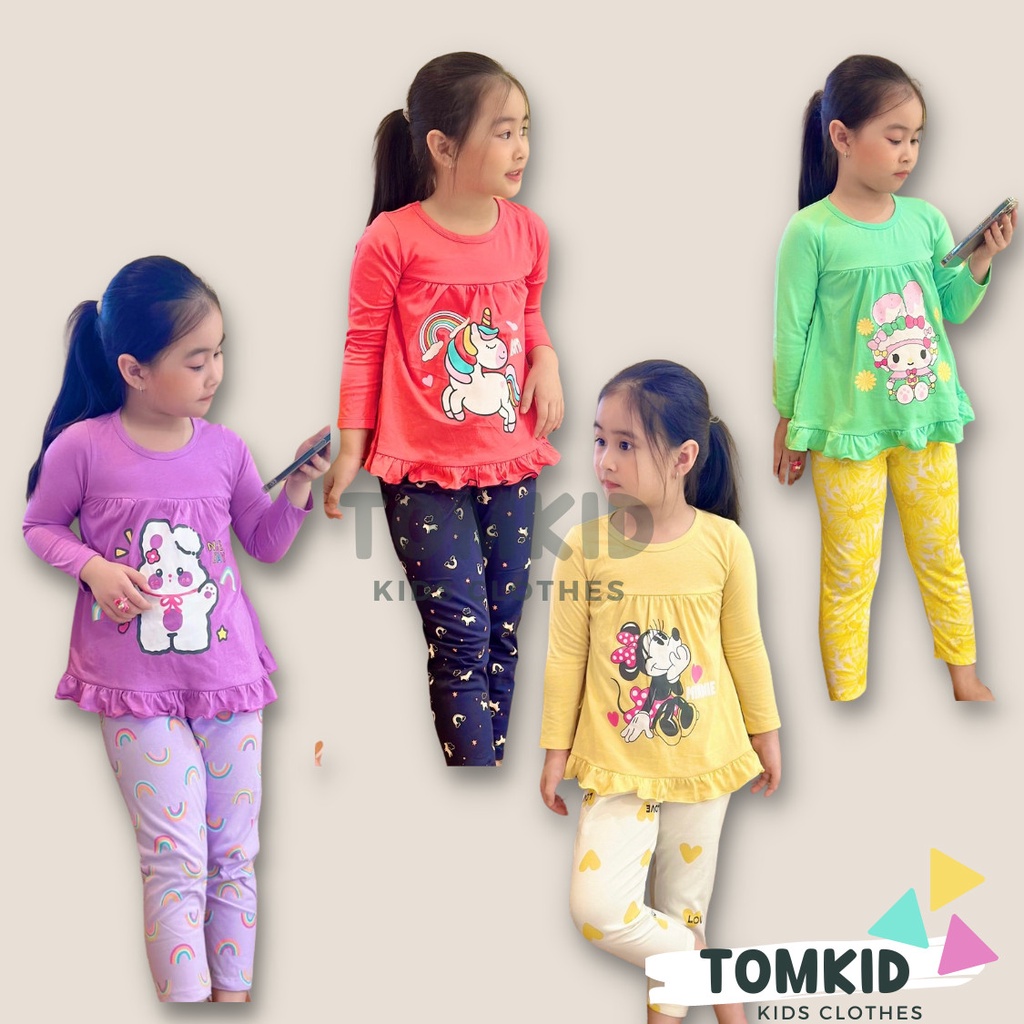 Đồ ngủ cho bé gái, đồ bộ dài tay bé gái chất cotton xuất  chính phẩm mềm mịn không nhão vải 10-40kg Tomkids