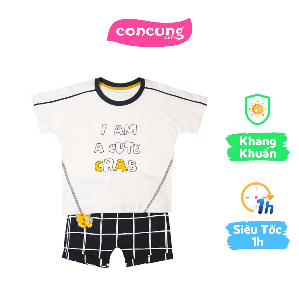 Bộ bé trai ngắn Bst Cua sốt trứng muối Animo HN1022087 (18-24M,Trắng)