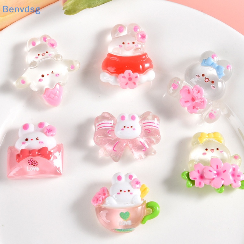 Set 10 Mô Hình Thỏ Và Hoa Mini Bằng Nhựa Resin Trang Trí Bánh Kem / Điện Thoại / Xe Hơi DIY