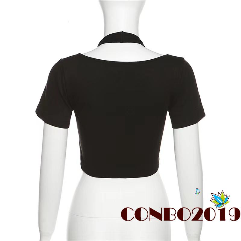 Áo Croptop Tay Ngắn Màu Sắc Đơn Giản Cho Nữ