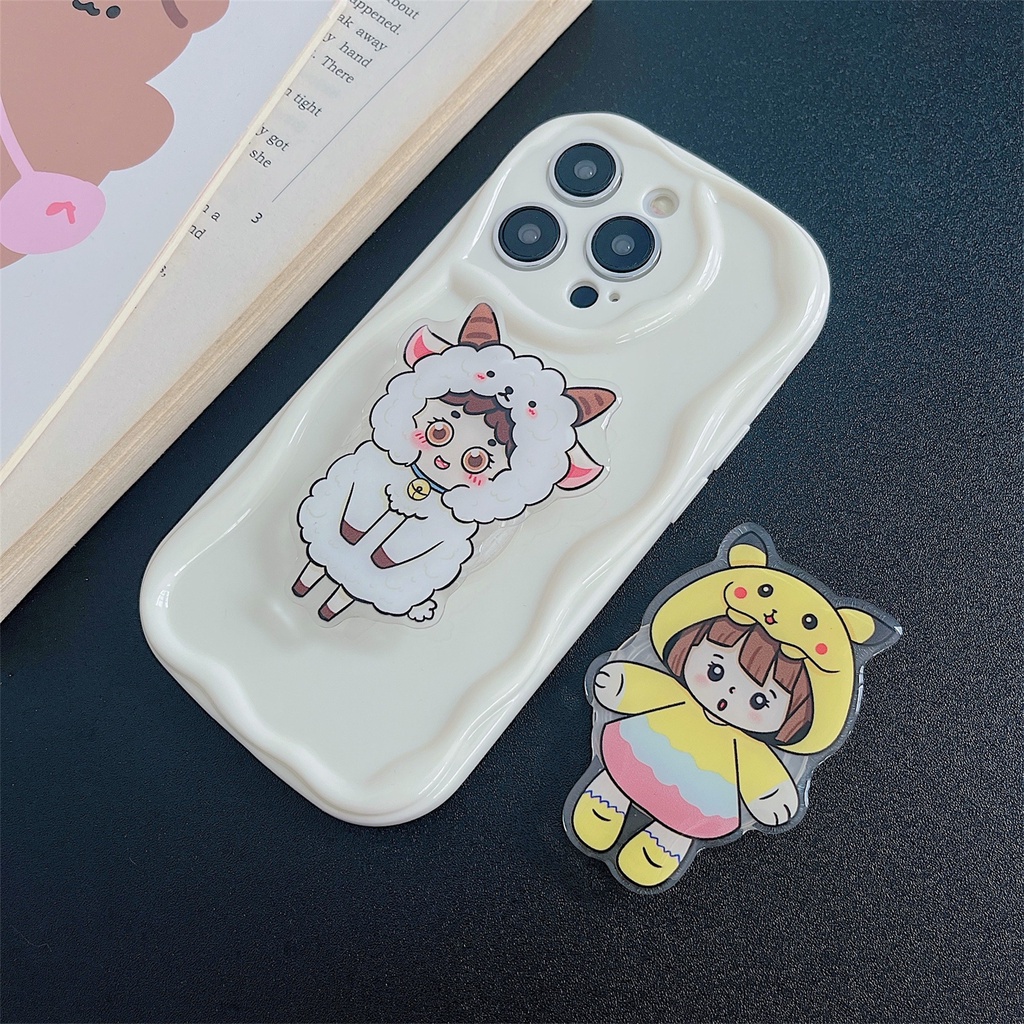 Ốp Điện Thoại Họa Tiết Hoạt Hình Có Túi Khí Và Dây Đeo Ngón Tay Cho iphone