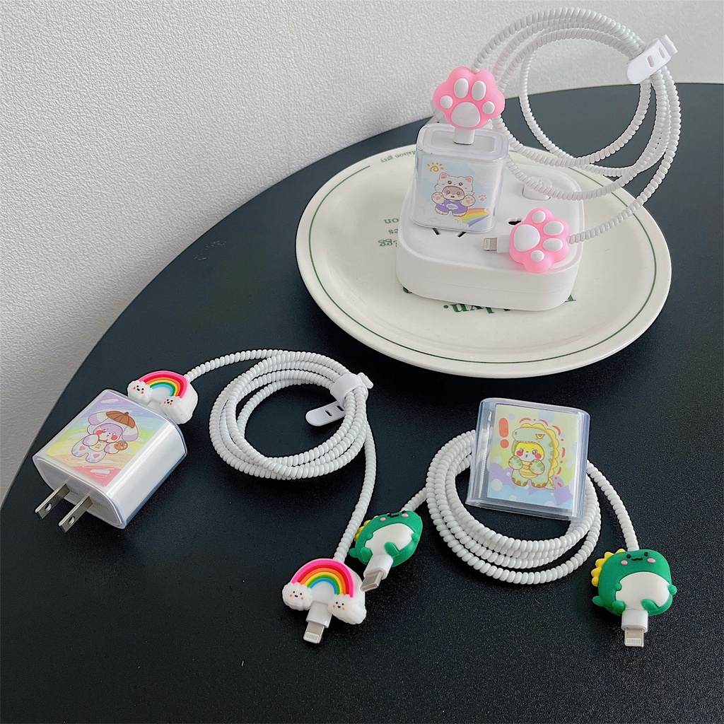 1 Bộ Sạc Mengmenglong Bằng Silicon tpu Mềm Chống Sốc Hình Hoạt Hình Dễ Thương Cho iphone / ipad 18W / 20W