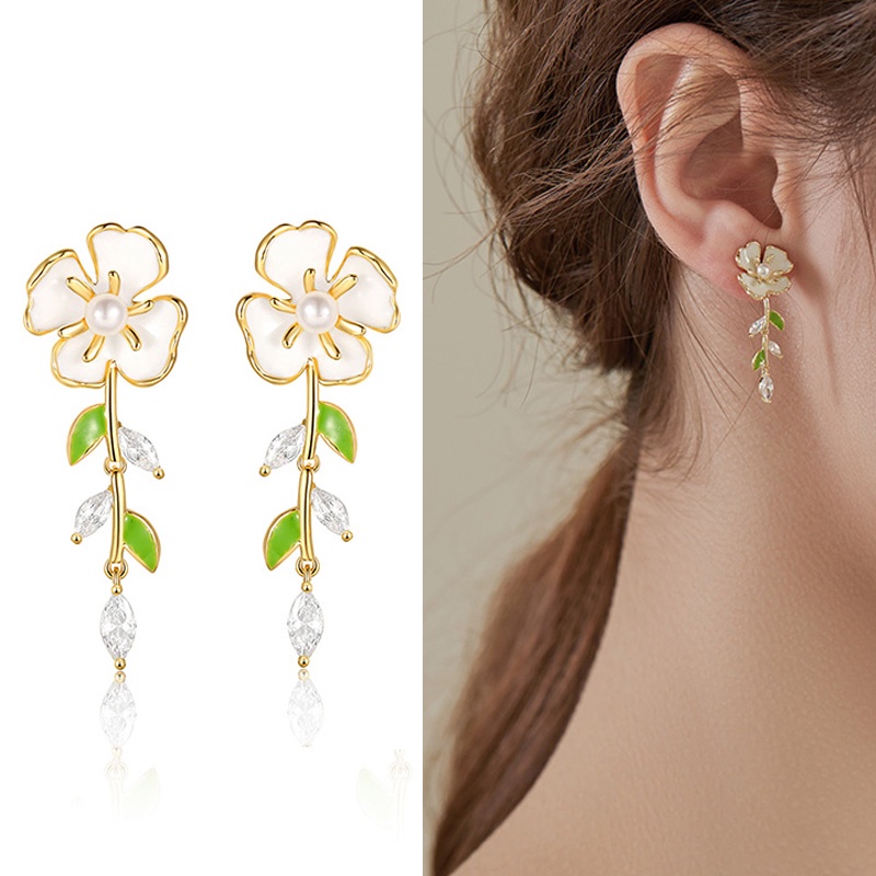 Bông Tai Đính Đá Hình Hoa Thiết Kế Đơn Giản Ngọt Ngào Cao Cấp