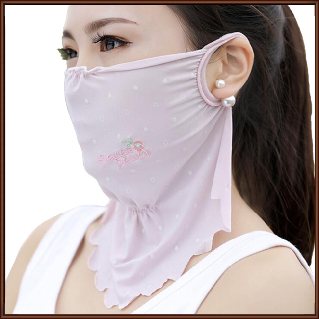 Khẩu Trang Chống Nắng Chống Bụi Bằng Lụa Mát Thêu Họa Tiết Hoa Gợn Sóng Thời Trang Mùa Hè Cho Nữ