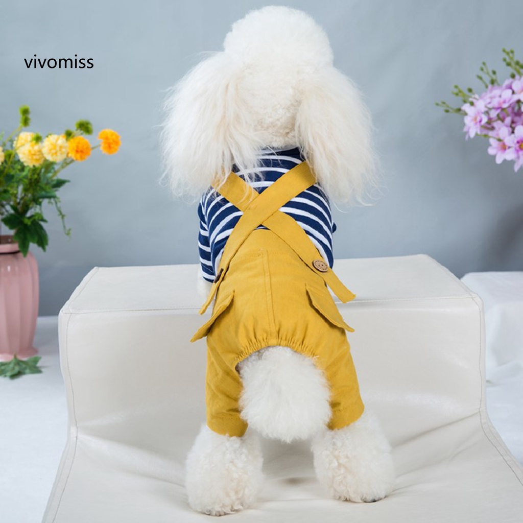 Quần Yếm Giữ Ấm Bằng Vải Cotton Họa Tiết Kẻ Sọc Dễ Thương Dành Cho Cún Cưng