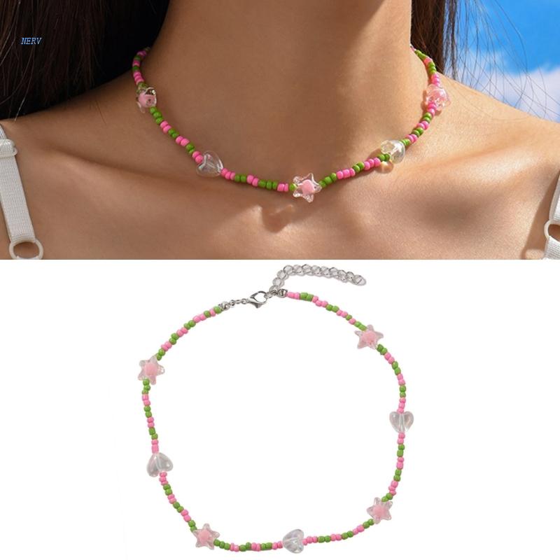 Vòng Cổ Choker Đính Hạt Thủ Công Nhiều Màu Mặt Hình Ngôi Sao / Trái Tim Cho Nữ
