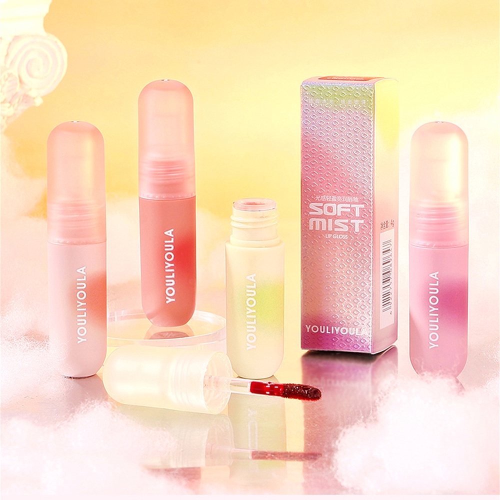 Youliyoula 4PCS 'SetLip Glaze Set Water Mirror Mist Bề mặt nhẹ Son môi tươi sáng Dễ lên màu Trang điểm môi học sinh lâu dài 4 màu