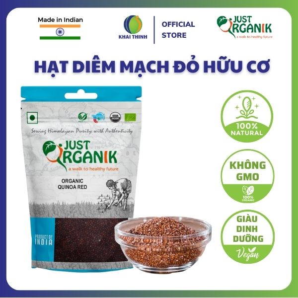 Hạt Diêm Mạch Đỏ Quinoa Hữu Cơ Just Organik Ấn Độ Ăn Kiêng Cho Bé Ăn Dặm Nguyên Liệu Làm Ngũ Cốc 500g