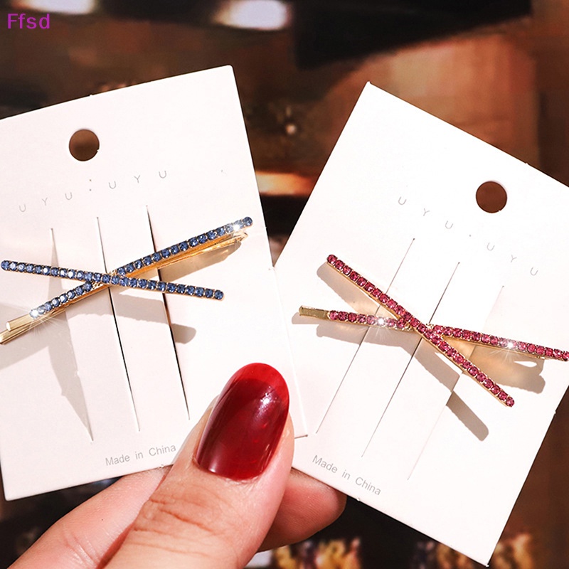 {Ffsd} Kẹp Tóc Kim Loại Hình Chữ X Đính Đá Pha Lê Nhiều Màu Sắc Phụ Kiện Tóc Mái
