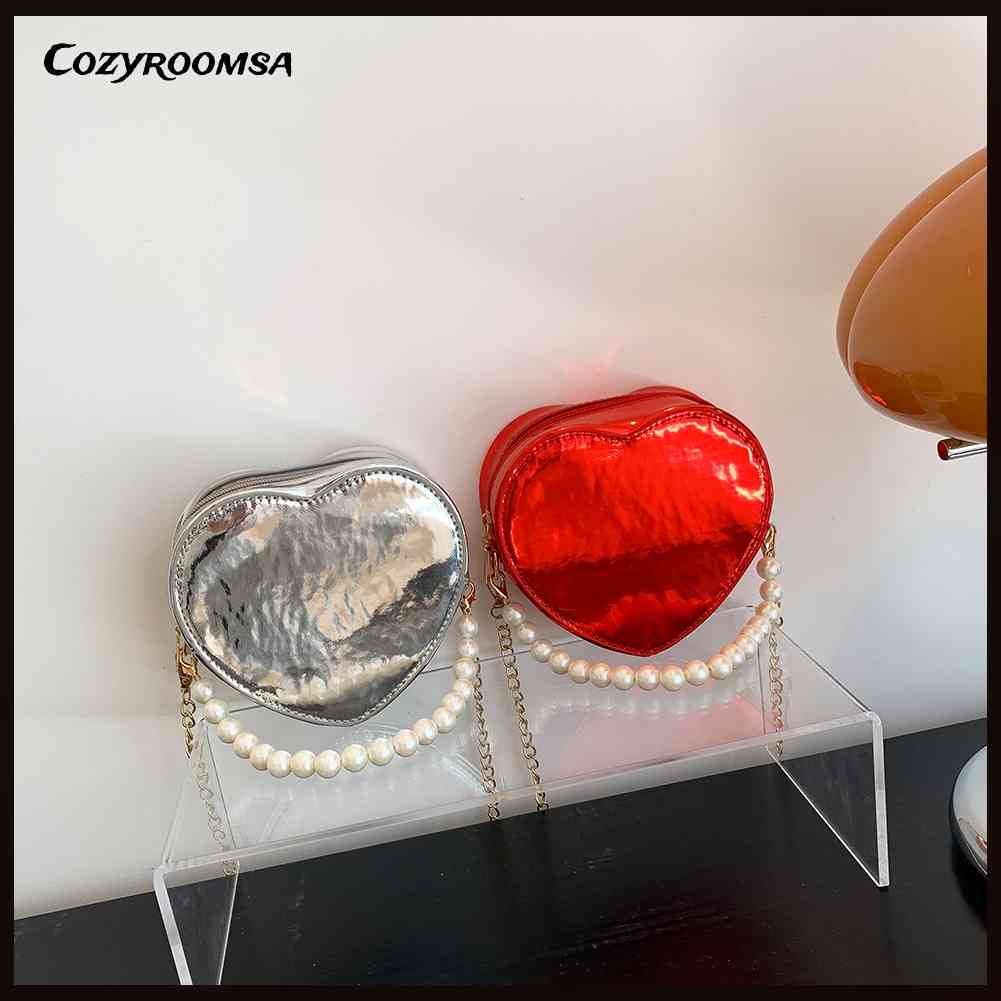 Túi Đeo Chéo Đính Ngọc Trai Họa Tiết Trái Tim Thời Trang Cho Nữ