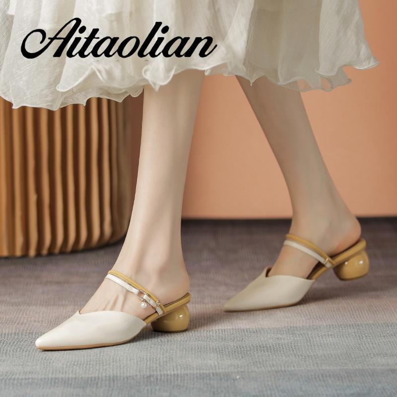 Dép Da Cao Gót 4cm Mũi Nhọn Thời Trang Cho Nữ