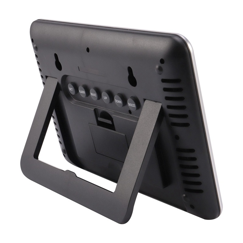 Đồng hồ treo tường kỹ thuật số nguyên tử, Màn hình Lcd lớn , Hoạt động bằng pin , Nhiệt độ trong nhà, Lịch , Bàn đứng , Báo lại mà không cần đèn nền (Silver)