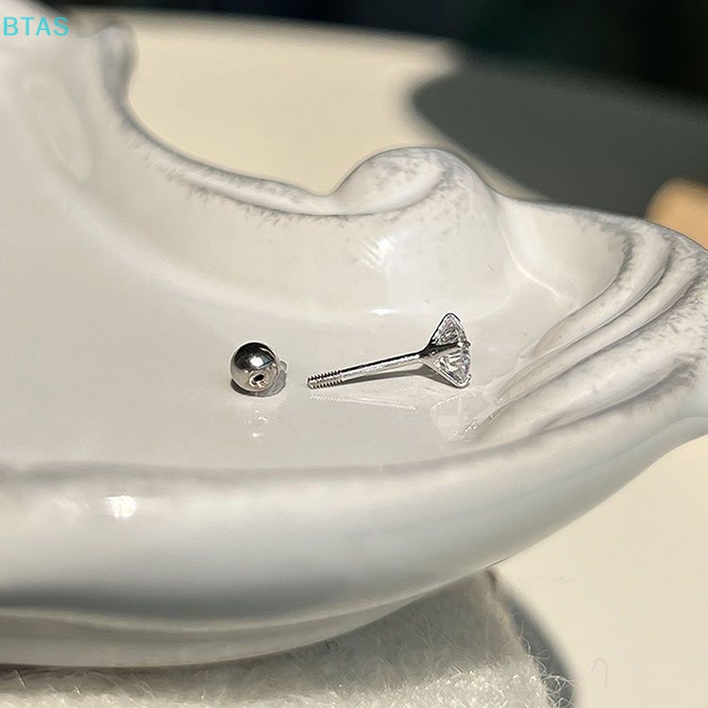 1 Đôi Bông Tai Đính Đá 3 / 4 / 5mm Chất Liệu Thép Không Gỉ