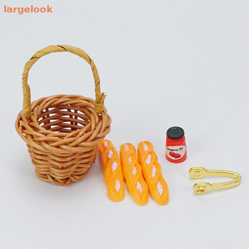 1 Set Giỏ Đựng Bánh Mì Dâu Tây Tỉ Lệ 1 / 12 Trang Trí Nhà Búp Bê