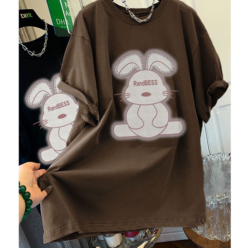 Áo thun NRVP 100% cotton tay ngắn cổ tròn in họa tiết phong cách Hàn Quốc cho nữ