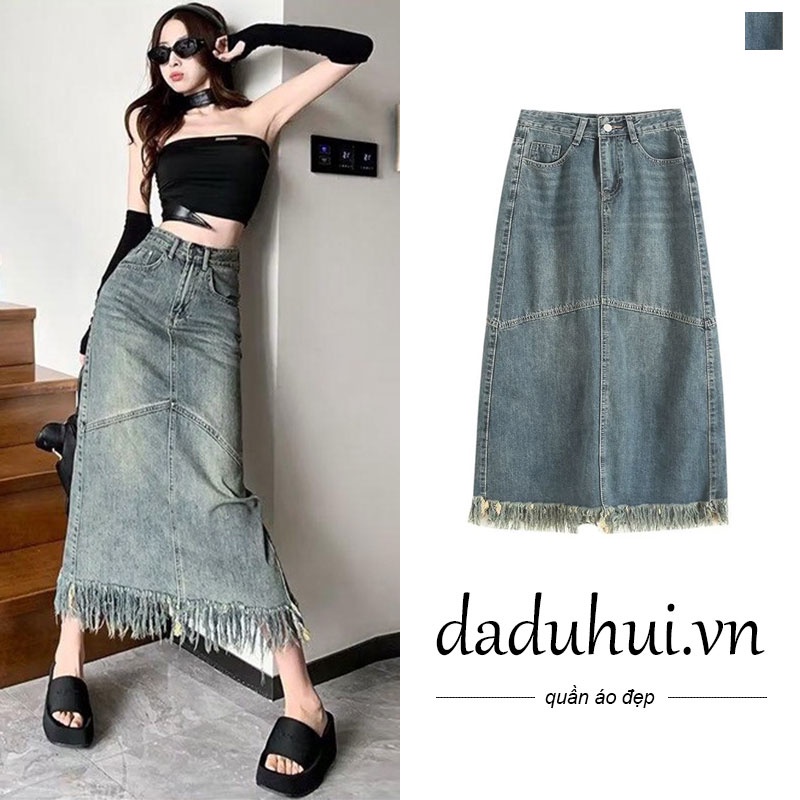Daduhui New Korean Version of Ins Raw Edge Denim Skirt High Waist Niche A- line Skirt Large Size Package Hip Skirt