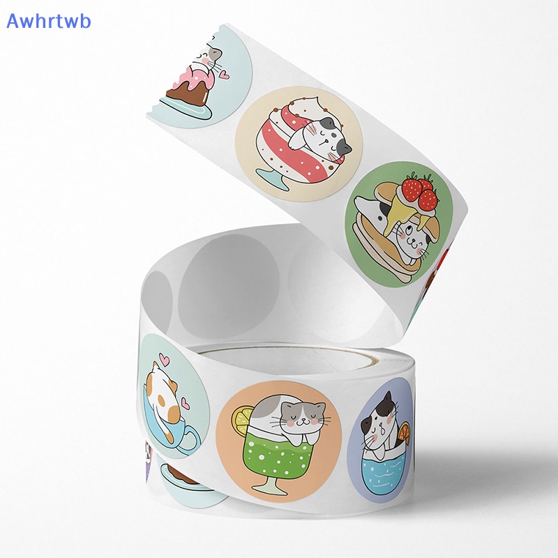 Set 500 Miếng Dán Hình Tròn Họa Tiết Mèo Hoạt Hình Trang Trí Quà Tặng Cho Bé Mới