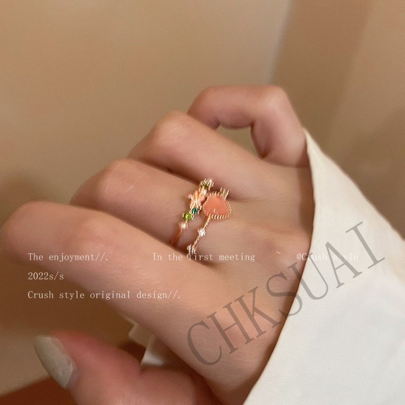 Nhẫn Hở Hình Hoa Trái Tim Đôi Đính Đá Zircon Có Thể Điều Chỉnh Kích Cỡ
