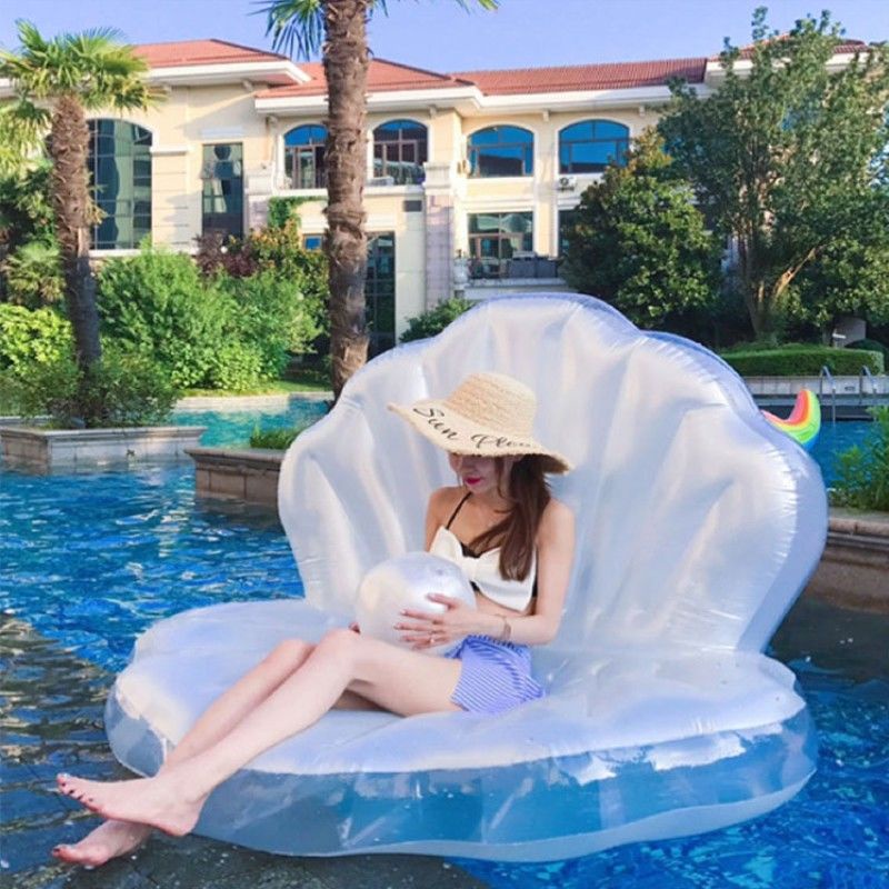 Phao Bơi Bơm Hơi Hình Vỏ Sò Đính Ngọc Trai Dùng Trang Trí Tiệc Sinh Nhật