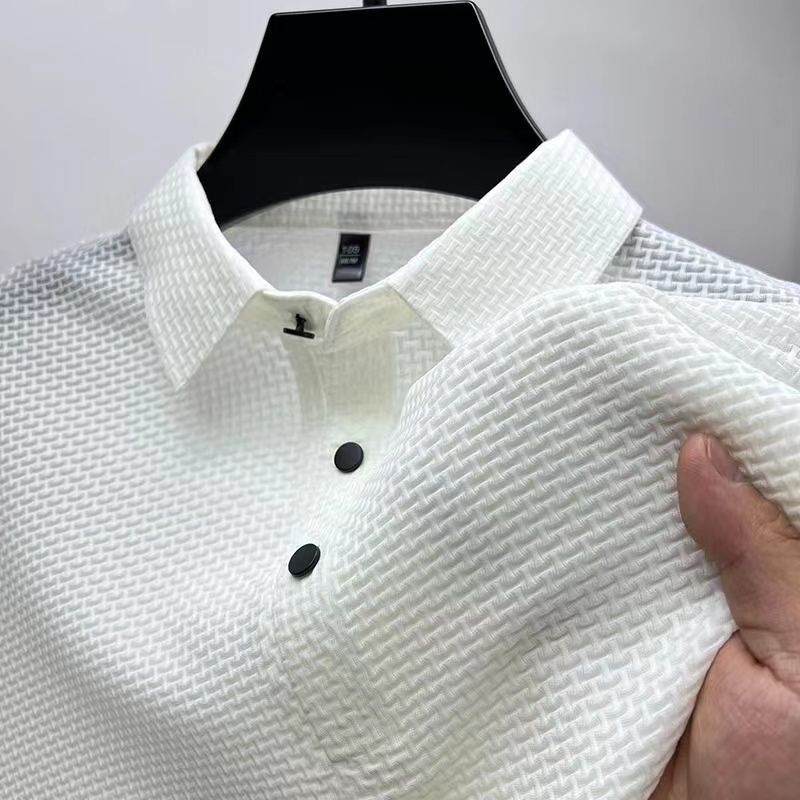 Áo Thun Polo Tay Ngắn Vải Lụa Lạnh Mỏng Thoáng Khí Màu Trơn Thời Trang Cho Nam