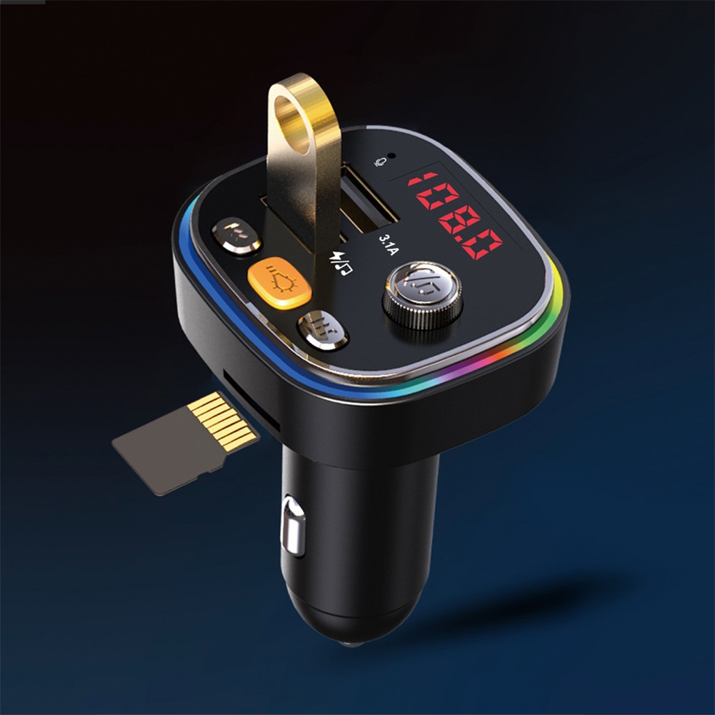 Bộ Sạc USB 2 Cổng AUX Chuyển Đổi Đài FM Mp3 BT5.0 Có Đèn Cho Xe Hơi