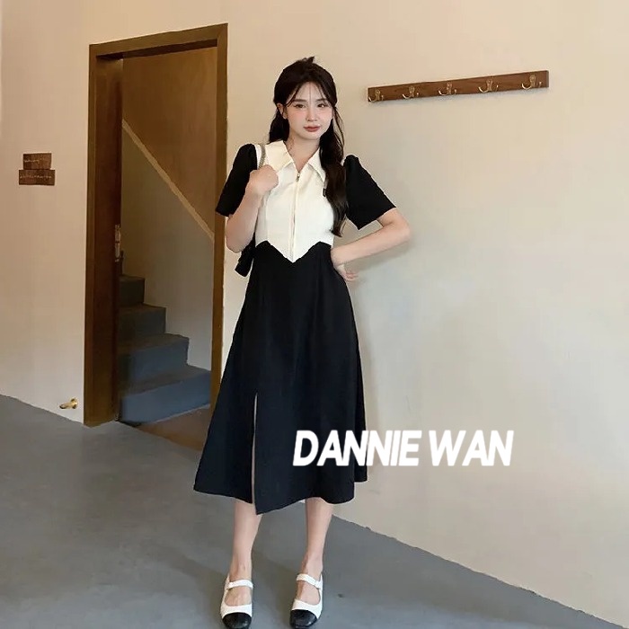 DannieWan váy nữ đầm thiết kế váy sơ mi dáng dài A22M1K8