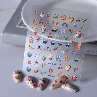 Miếng Dán Trang Trí Móng Tay In Nổi Họa Tiết Gấu / Bánh Mì Dễ Thương DIY