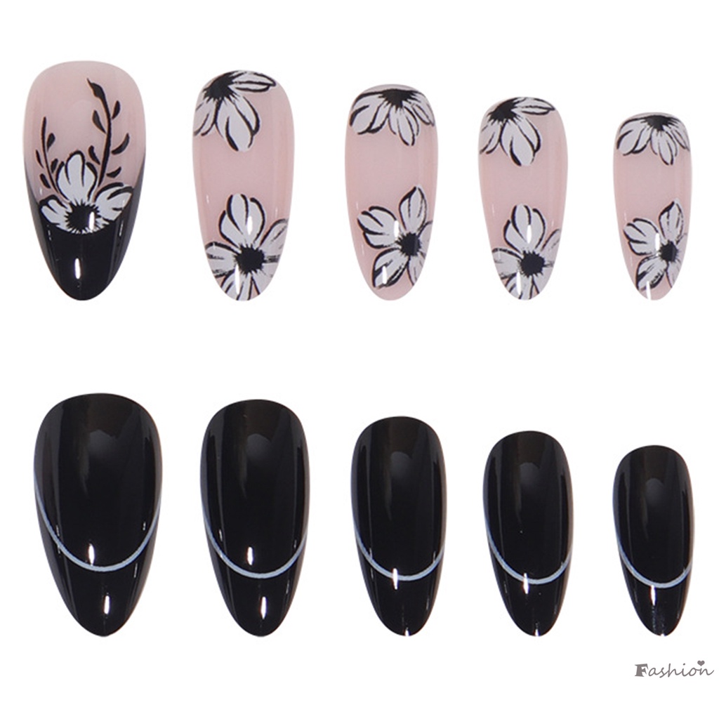 Móng Tay Giả Màu Trắng Đen Bằng Chất Liệu ABS Phong Cách Pháp