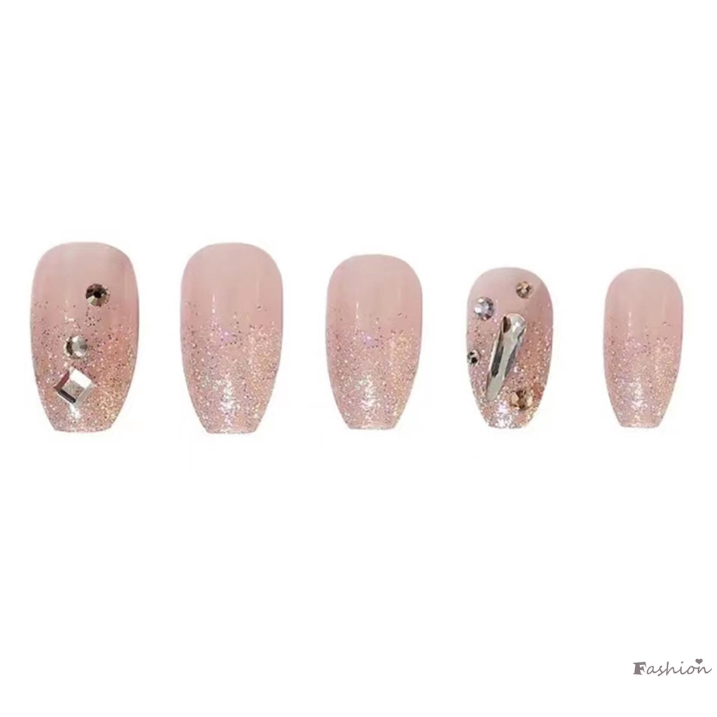 Móng Tay Giả Màu Hồng Lấp Lánh Có Thể Tái Sử Dụng