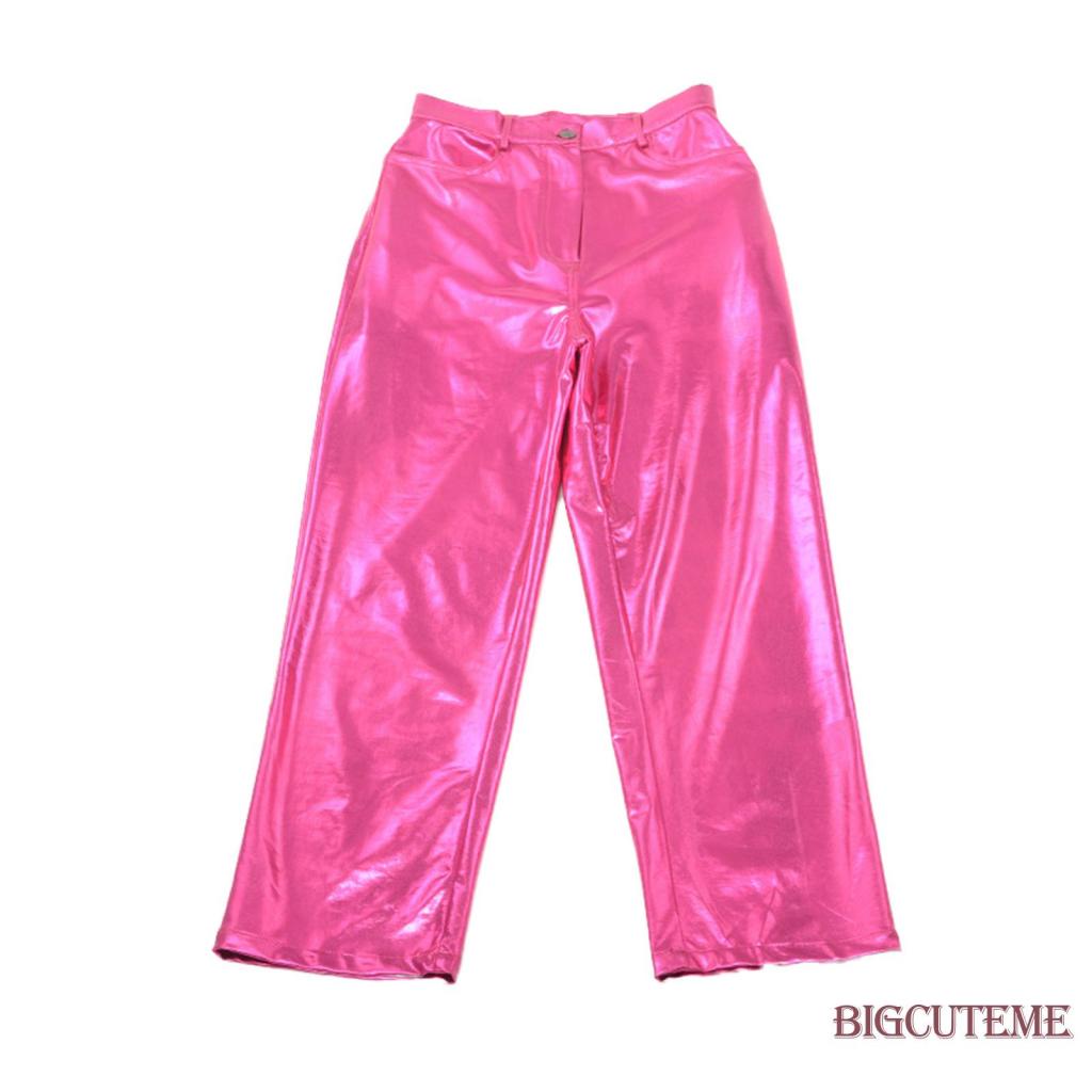 Quần Da PU Có Khóa Kéo Và Nút Kim Loại Phong Cách Đường Phố Cá Tính Cho Nữ