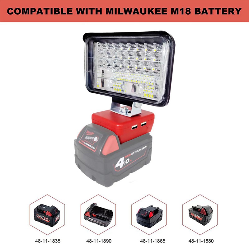 Đèn Pin Hai Cổng USB Chuyên Dụng Cho Milwaukee M18 14.4V 18V Li-Ion