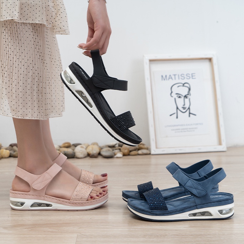 Giày Sandal Đế Xuồng Hở Mũi Siêu Nhẹ Đính Đá Trang Trí Lấp Lánh Thời Trang Cho Nữ