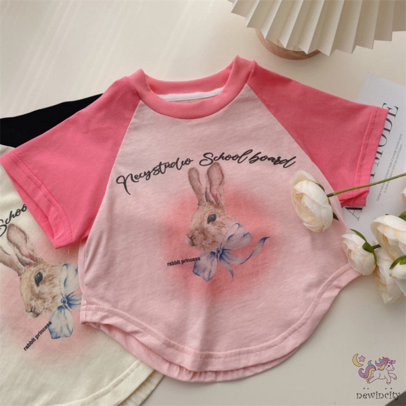 Áo Thun Tay Ngắn In Hình Thỏ Dễ Thương Phong Cách Hàn Quốc Cho Bé Gái